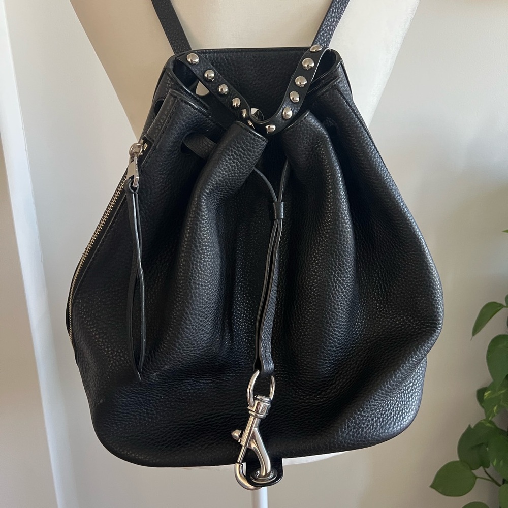 Rebecca Minkoff Black Leather Backpack with Silver Accents
